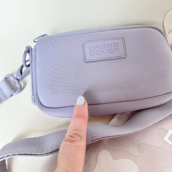 Dagne Dover Mara Neoprene Lilac Phone Sling Crossbody Bag Air Mesh Slip Pocket - Picture 2 of 13